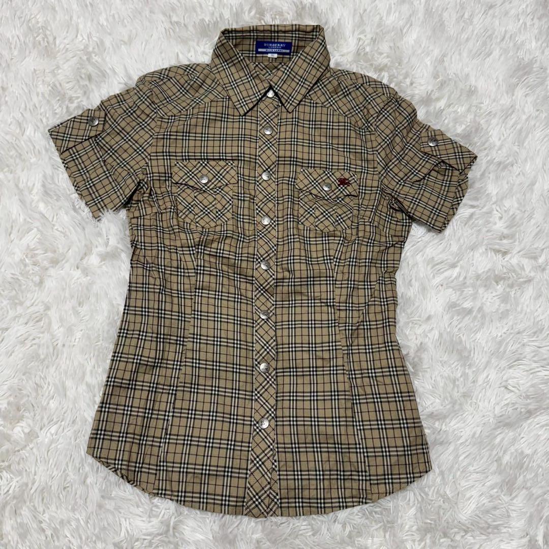 BURBERRY BLUE LABEL ノバチェック 半袖シャツ ロゴ刺繍 36