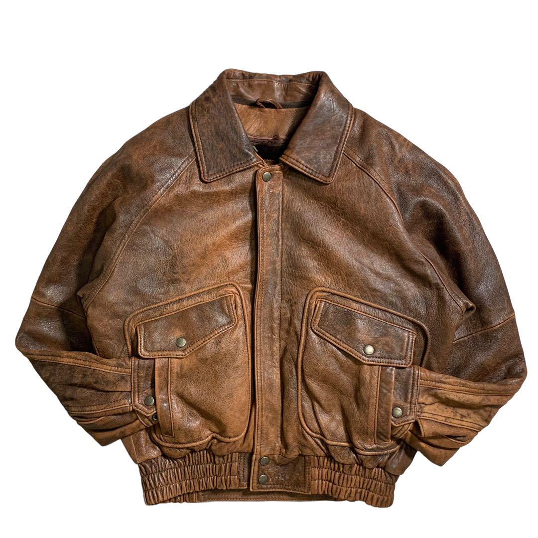 ジャケット・アウター 80s short real leather bomber  jacket N4