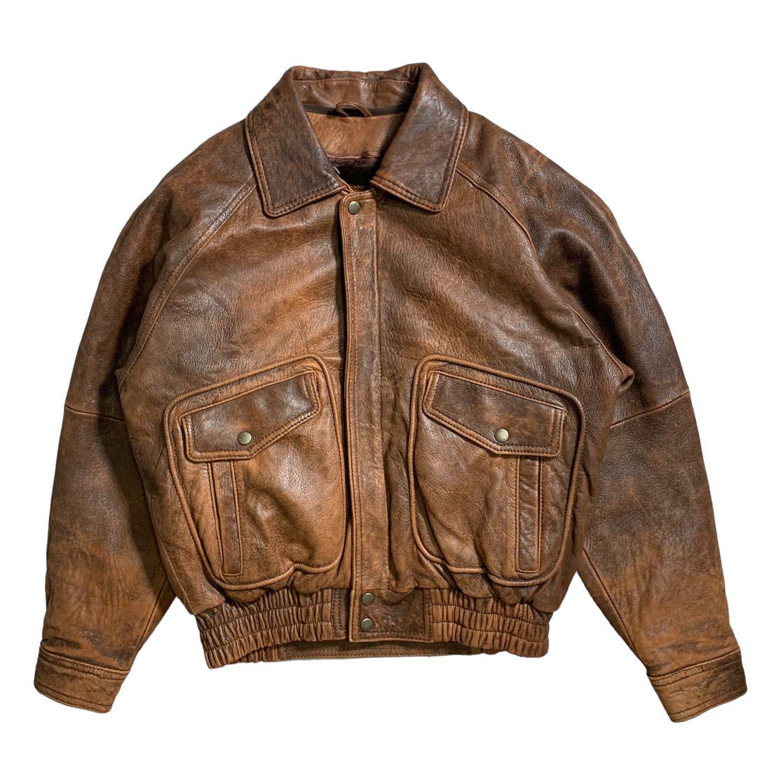 ジャケット・アウター 80s short real leather bomber  jacket N4