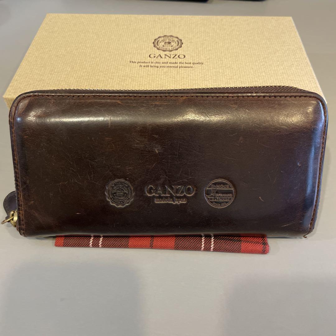 GANZO 長財布 レザー 牛革 ケース カード チェック