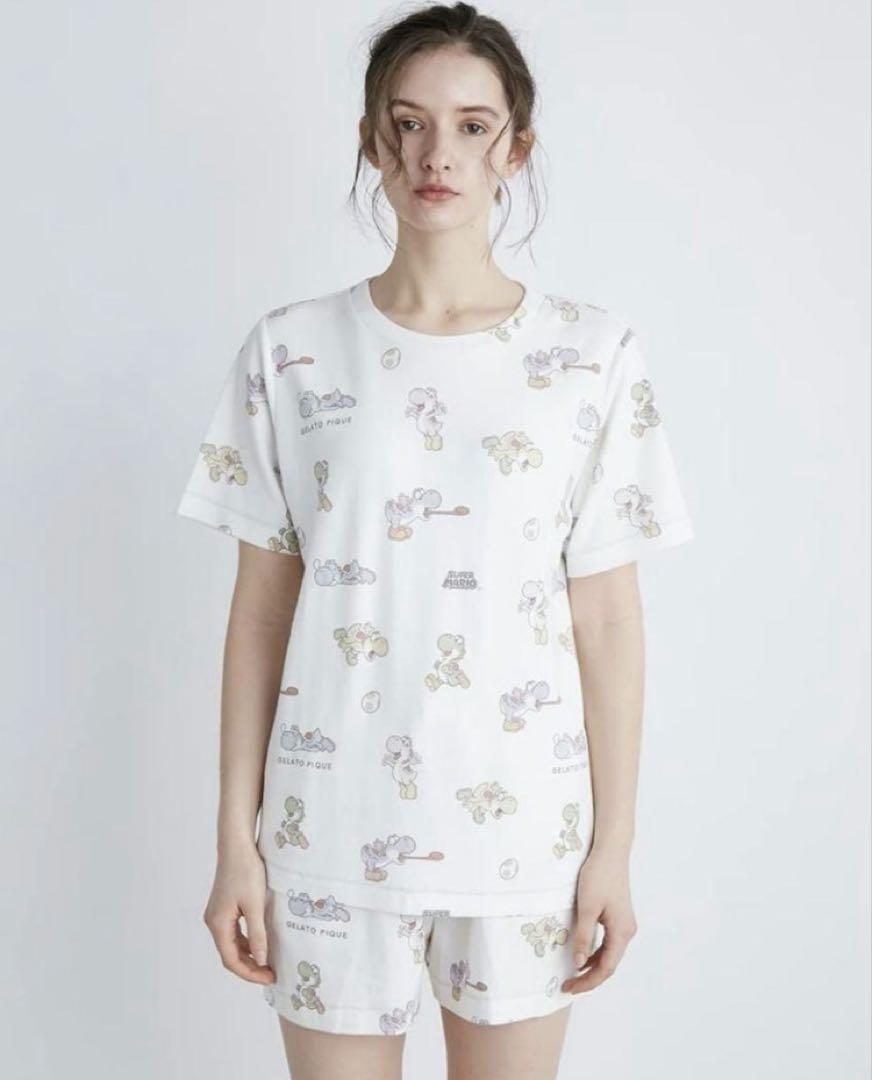 ジェラートピケ　マリオ　レディース　ヨッシー柄Tシャツ＆ショートパンツセット