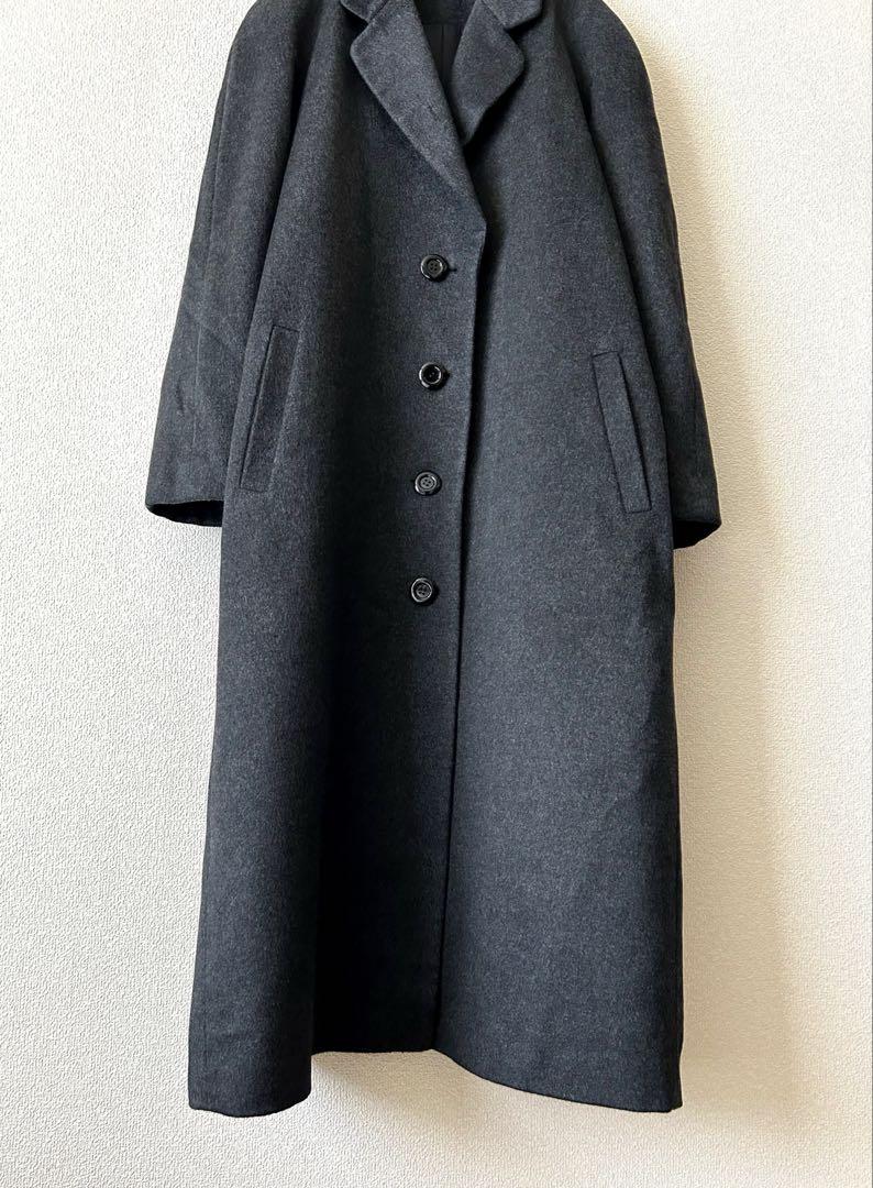 cashmere100%カシミヤ100% バルカラーコート　ロング　グレー　高級