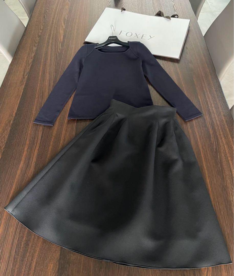 FOXEY ネイビー レーヨンポリ 長袖トップス 38
