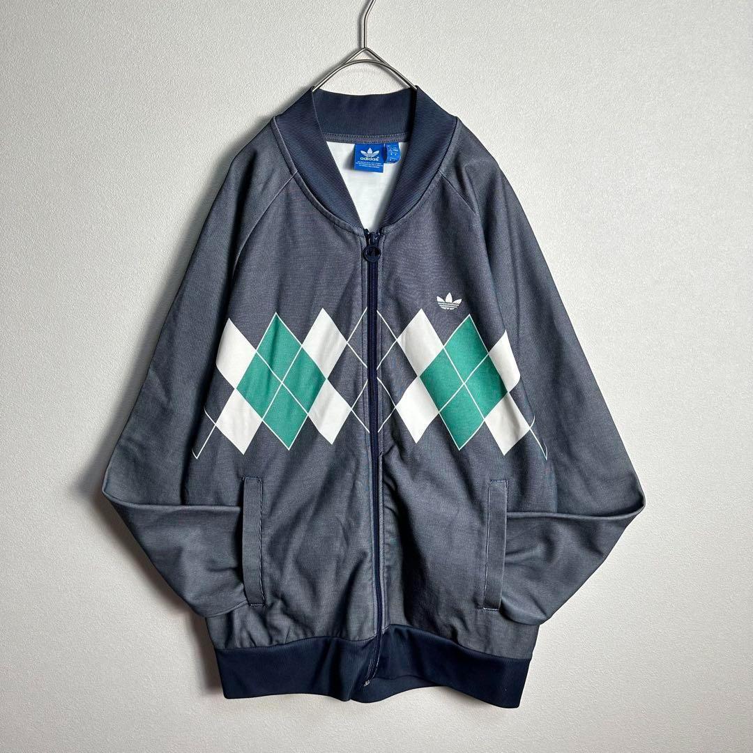 【希少デザイン】adidasジャージSST アーガイル柄　トルコ製　グレー　XL