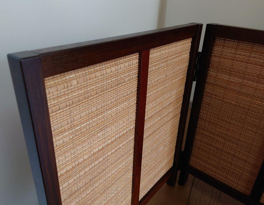 ミニ3連屏風 折り畳み式ミニ衝立 燻し竹使用ミニスクリーン