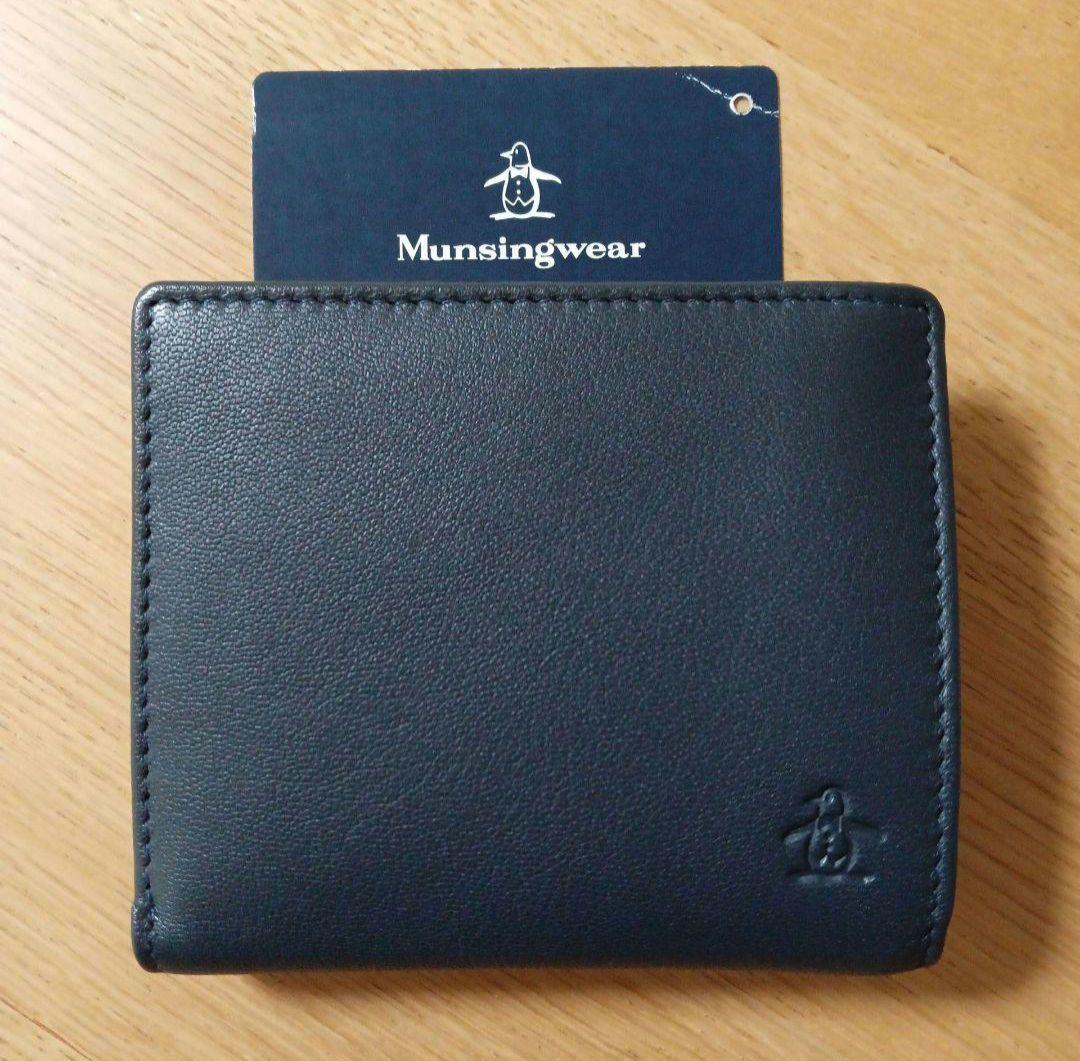 マンシング　財布　二つ折り　ネイビー　本革　ファスナー小銭入れ