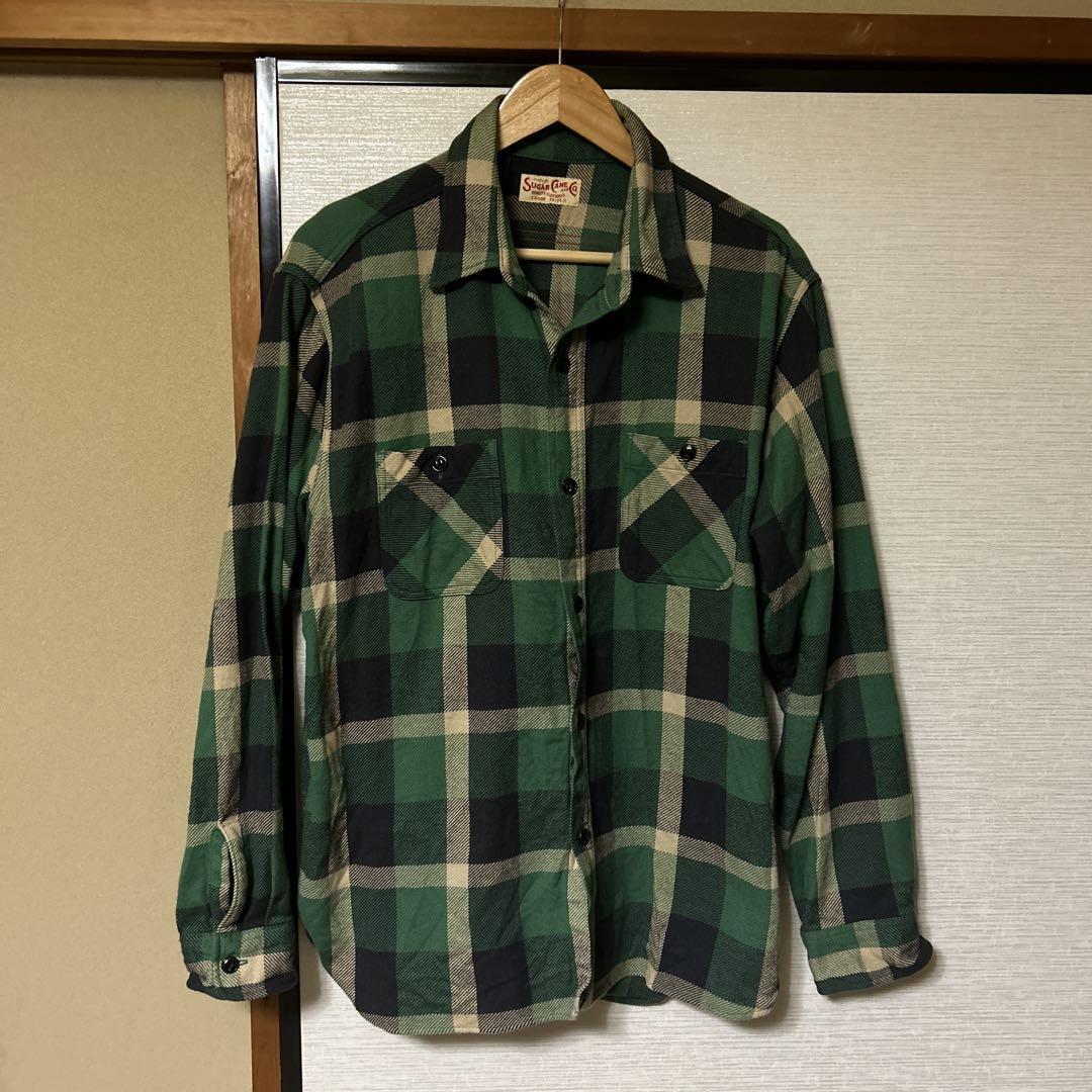 Sugar Cane グリーンチェックネルシャツ L