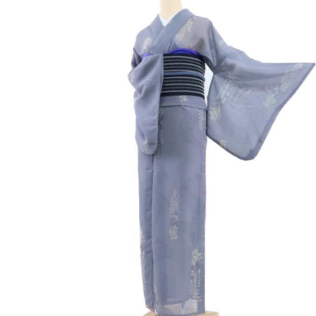 専用❁Y1036◇美品 薄物 洗える夏着物『薄鼠色×藤』小紋 着物