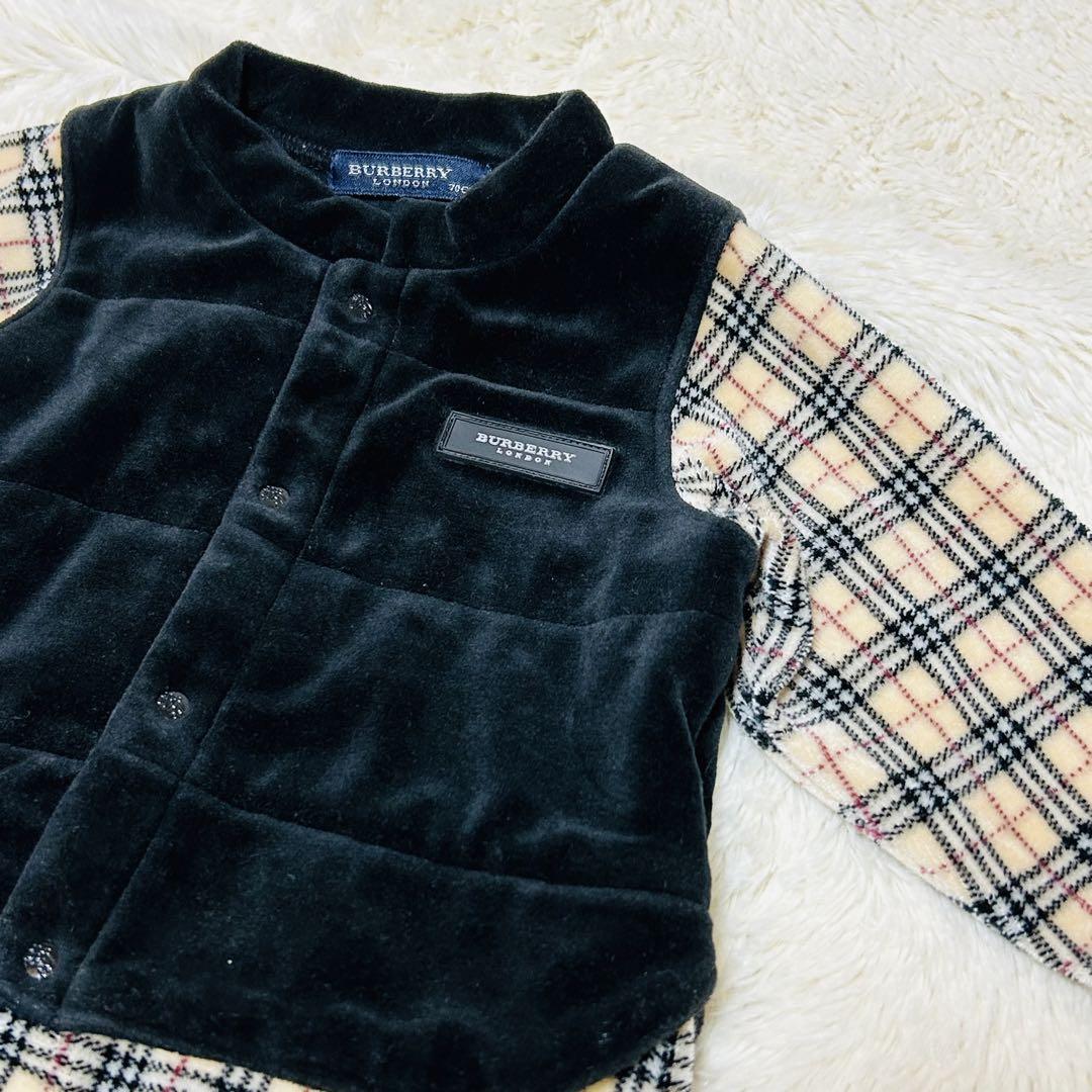 【美品】バーバリー BURBERRY ロンパース 70cm ボア　冬