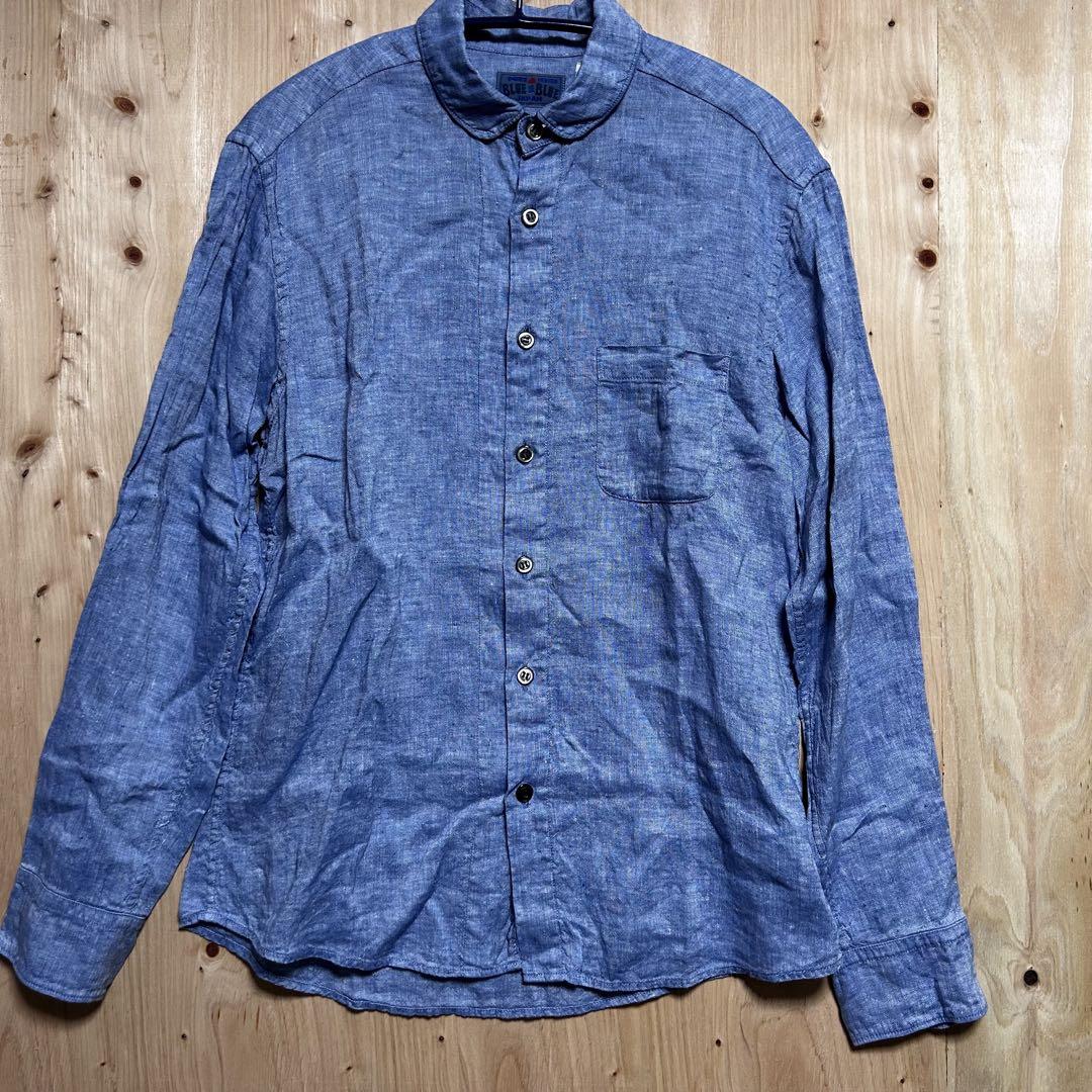 blue blueリネンシャツ丸襟　2(M)未使用品