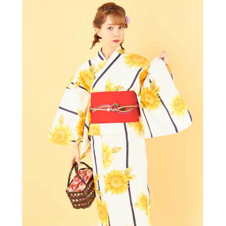 浴衣 3点セット ひまわり 向日葵 白