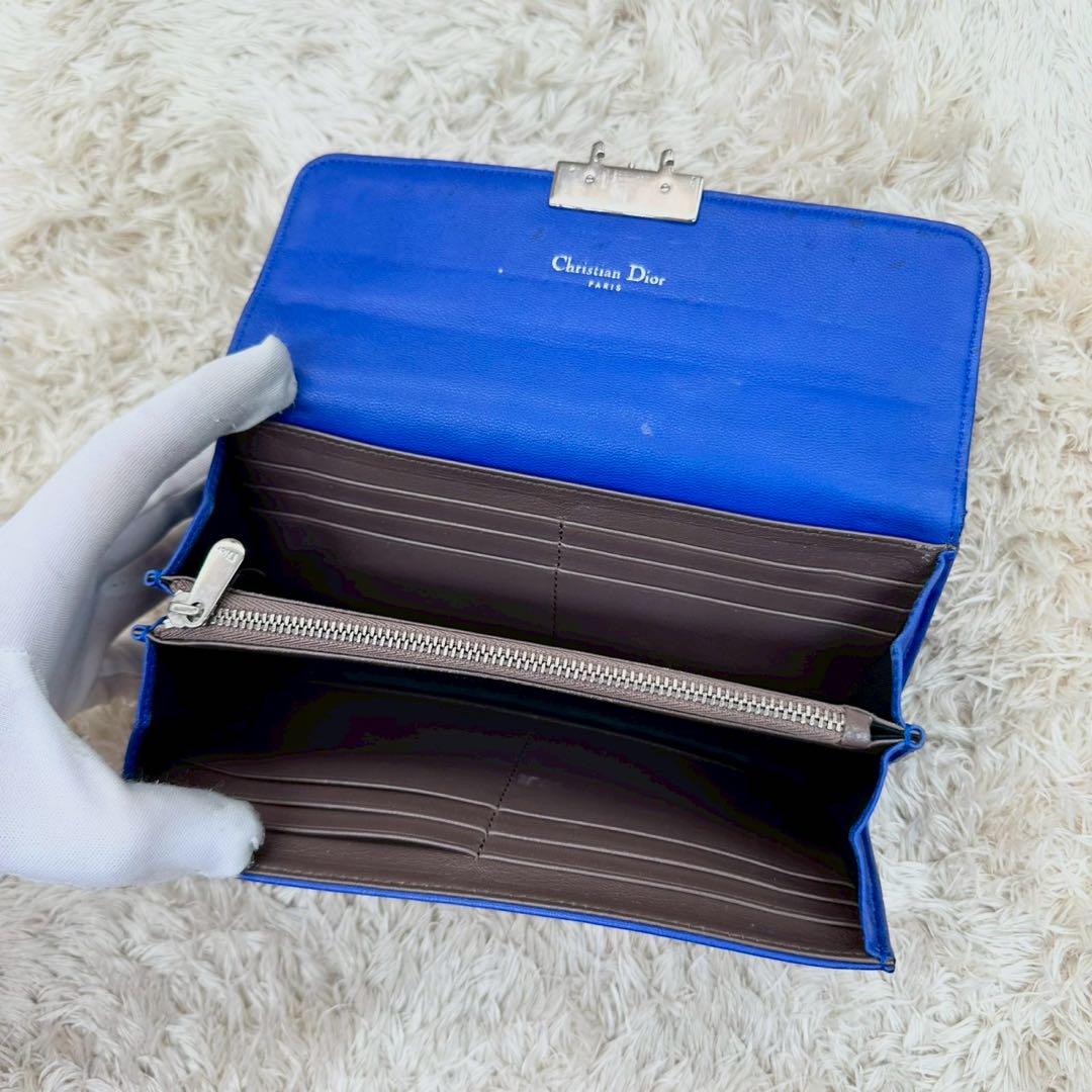【美品】クリスチャンディオール 長財布 ブルー カナージュ 金具 レディース