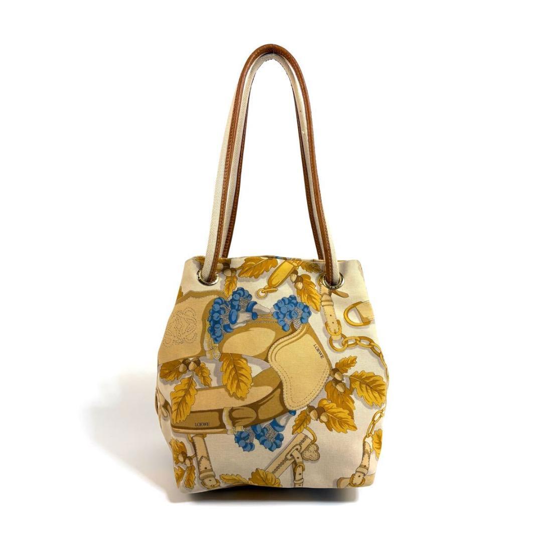 【美品】LOEWE キャンバス ボタニカル柄 巾着型 トート バッグ イタリア製