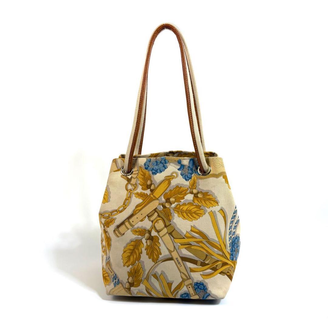 【美品】LOEWE キャンバス ボタニカル柄 巾着型 トート バッグ イタリア製