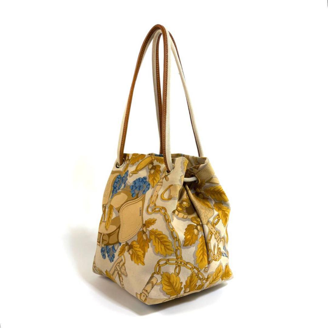 【美品】LOEWE キャンバス ボタニカル柄 巾着型 トート バッグ イタリア製
