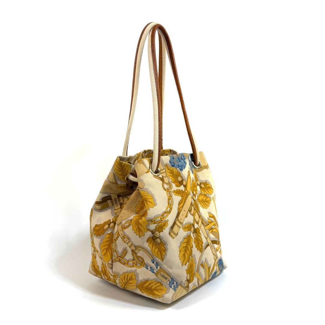 【美品】LOEWE キャンバス ボタニカル柄 巾着型 トート バッグ イタリア製