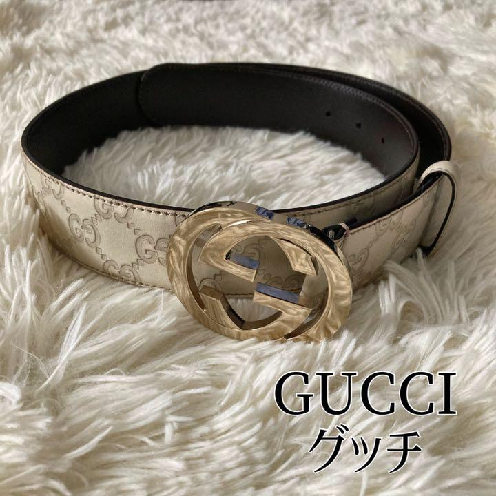 GUCCI グッチ インターロッキングGG シマベルト ホワイト