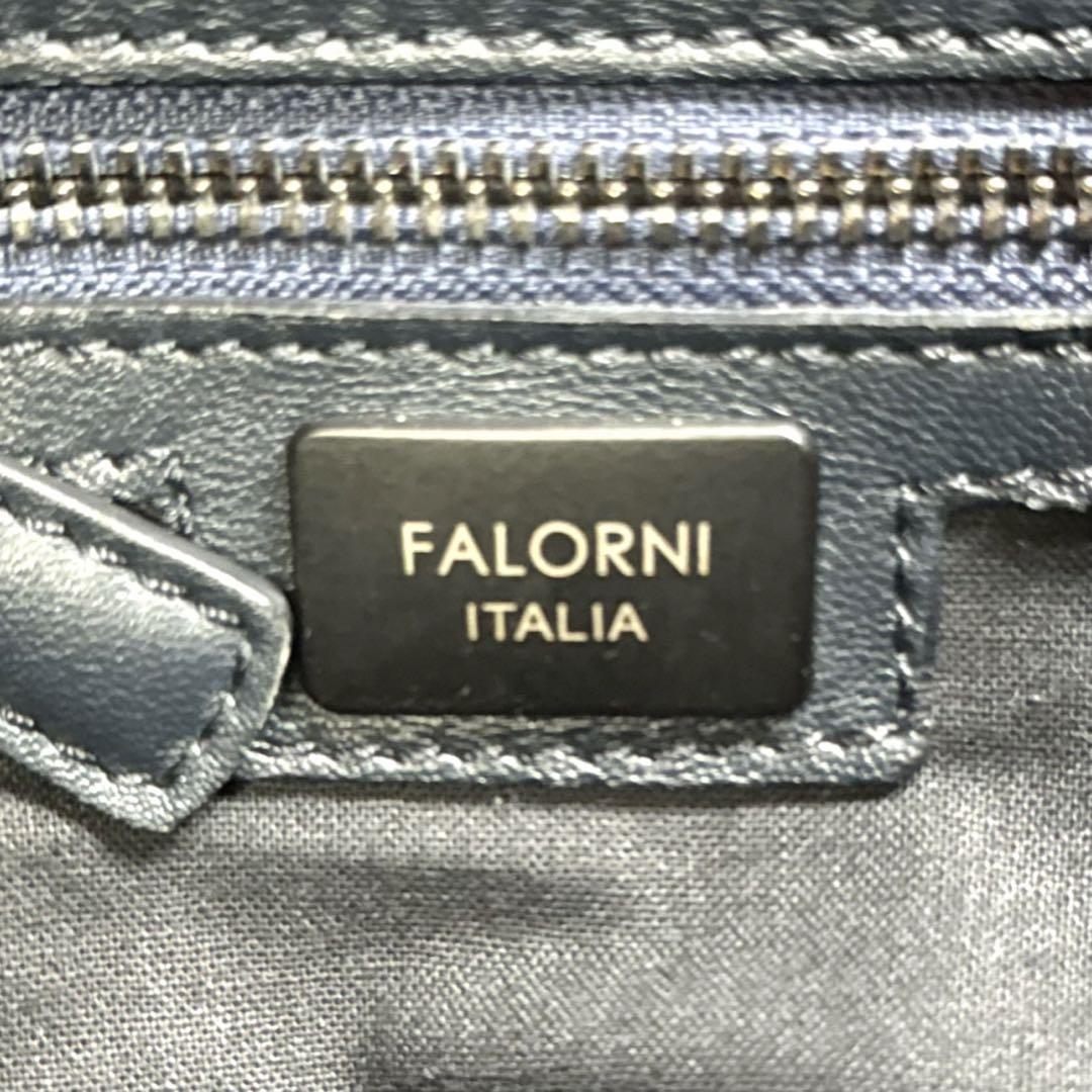 【良品】FALORNI イントレチャート ネイビー ラムレザー A4トートバッグ