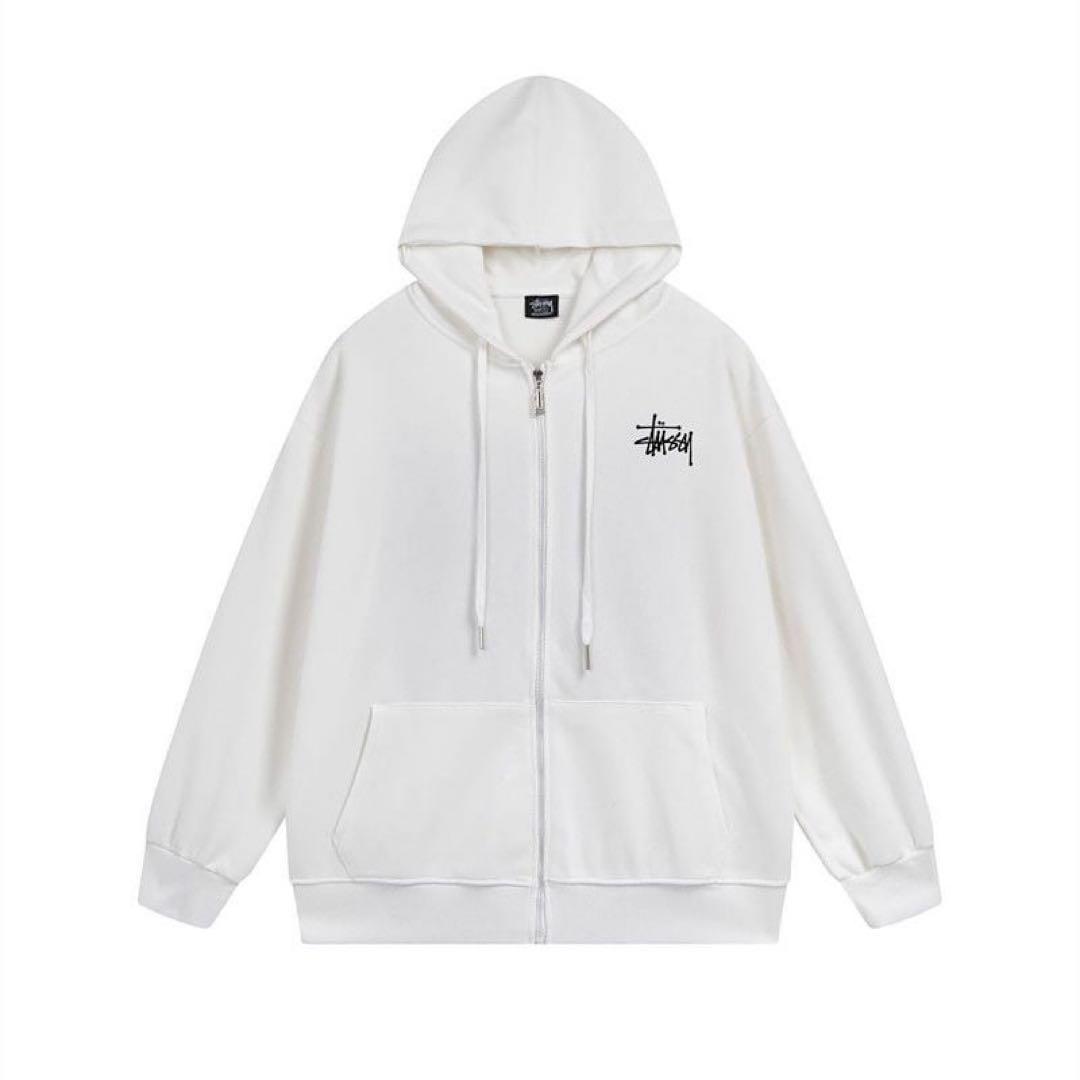 Stussy ホワイト ジップアップパーカー