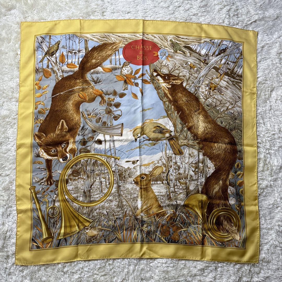 エルメス カレ90 CHASSE au BOIS 森の狩猟 スカーフ シルク