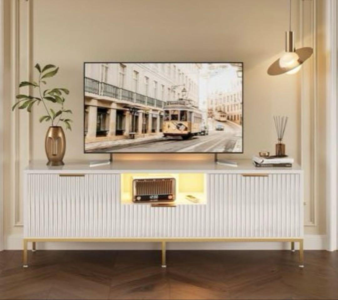 新品未使用 ⭐️ テレビ台 ホワイト テレビボード 収納棚付き LEDライト付