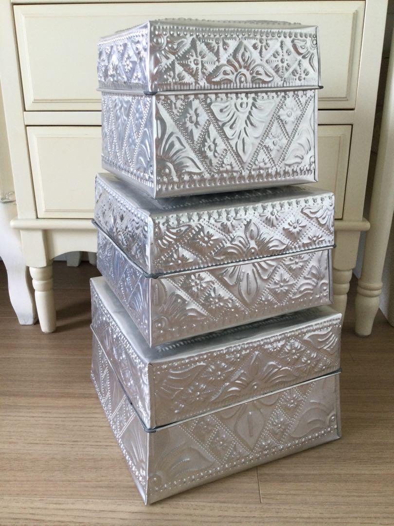 ３段収納BOX☆アルミ缶☆ブリキ缶☆シルバー