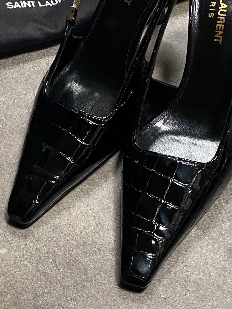 SAINT LAURENT ブラック クロコダイルエンボス ヒール
