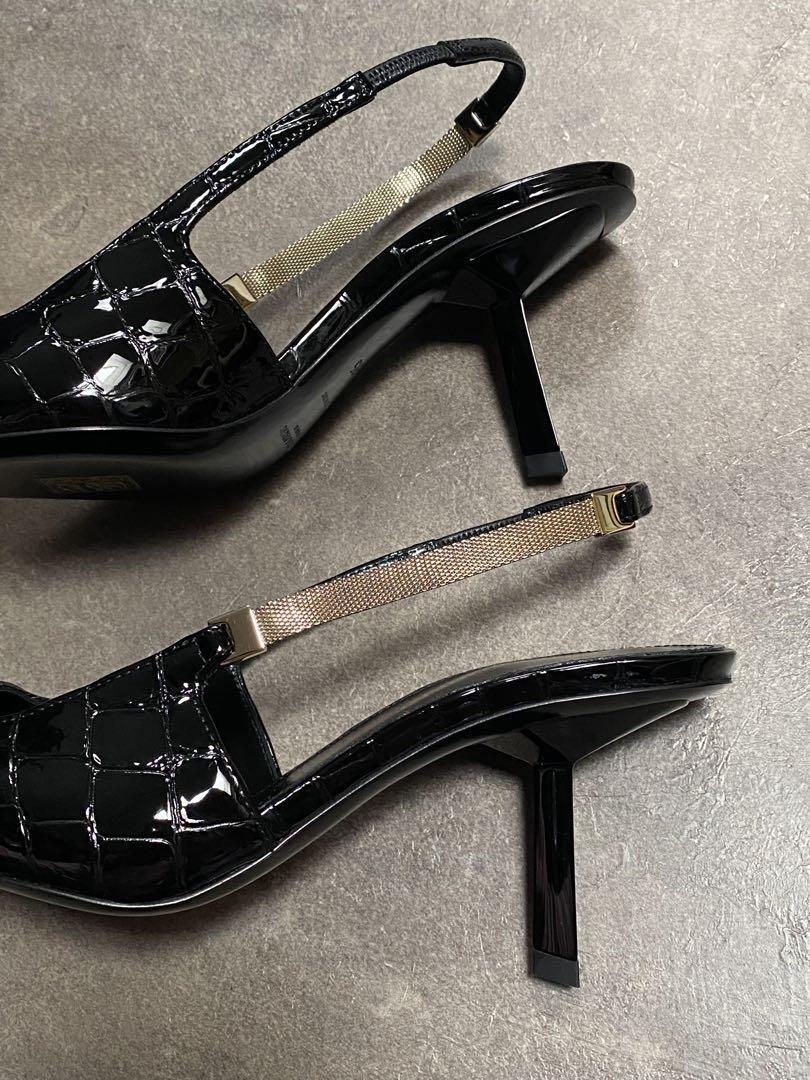 SAINT LAURENT ブラック クロコダイルエンボス ヒール