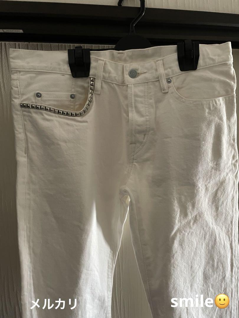 W34 HYSTERIC GLAMOUR ホワイトデニムスリムストレートパンツ白