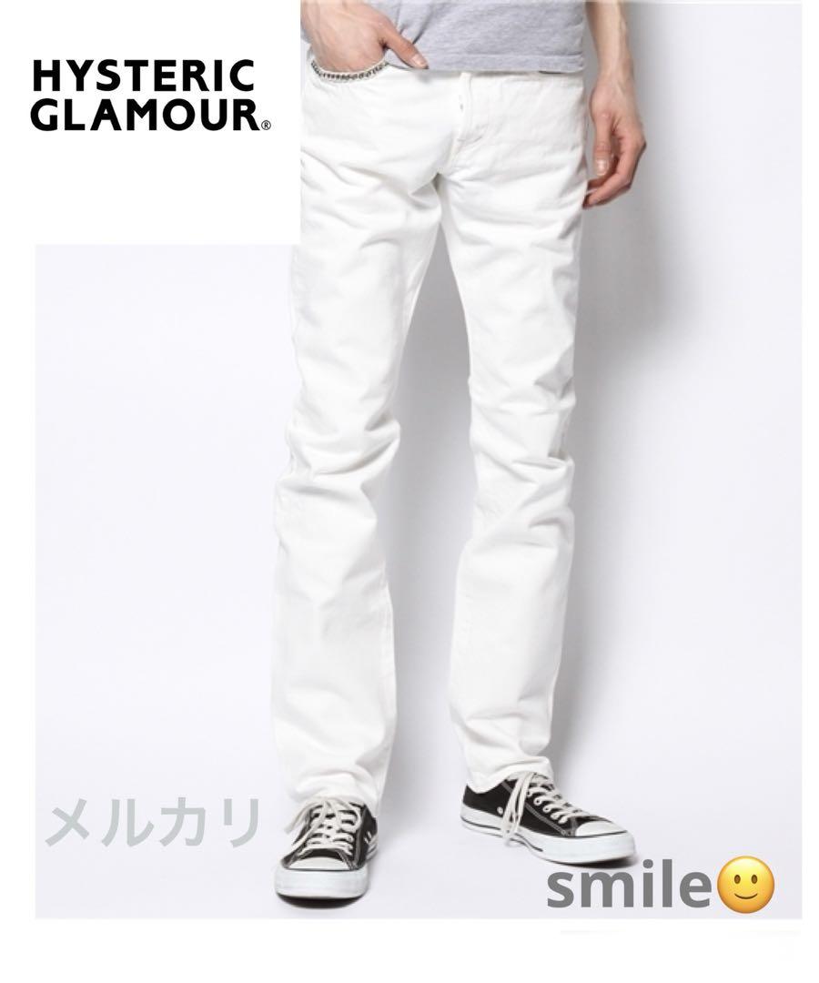 W34 HYSTERIC GLAMOUR ホワイトデニムスリムストレートパンツ白