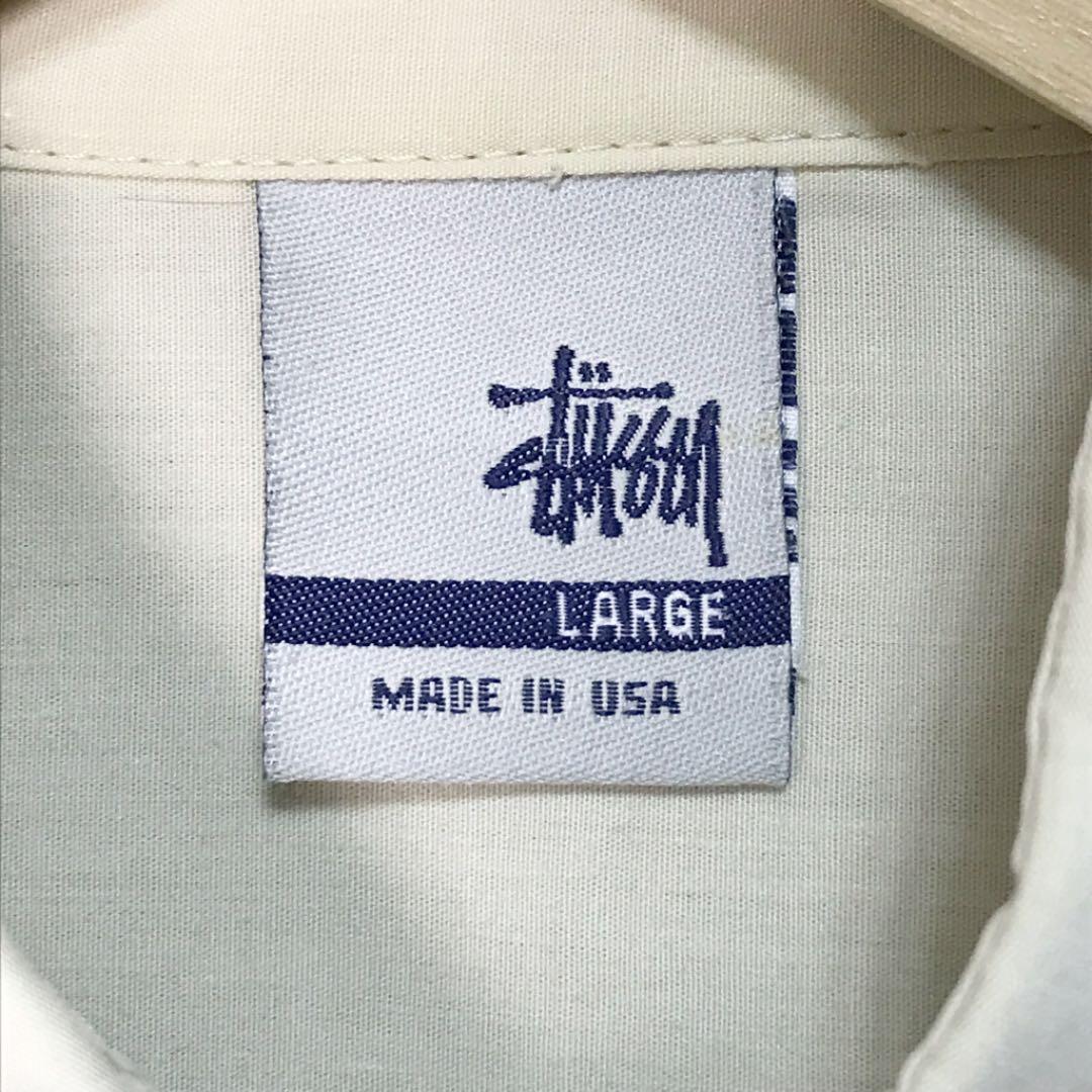 激レア 90s オールドステューシー 半袖シャツ 刺繍ロゴ USA製 ベージュ