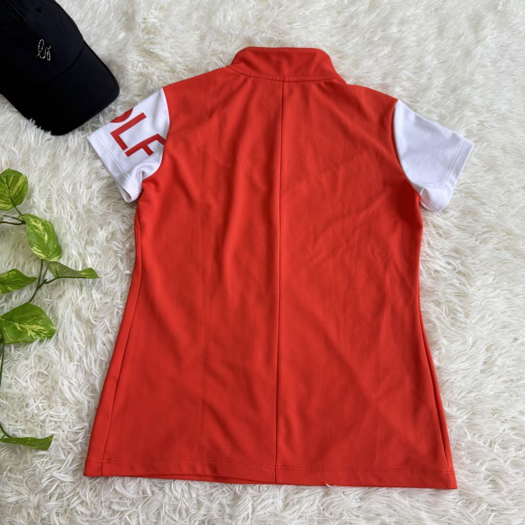 【デサントゴルフ】美品 ハーフジップ オレンジ ロゴ Lサイズ レディース デサントゴルフ】美品 ハーフジップ オレンジ ロゴ Lサイズ