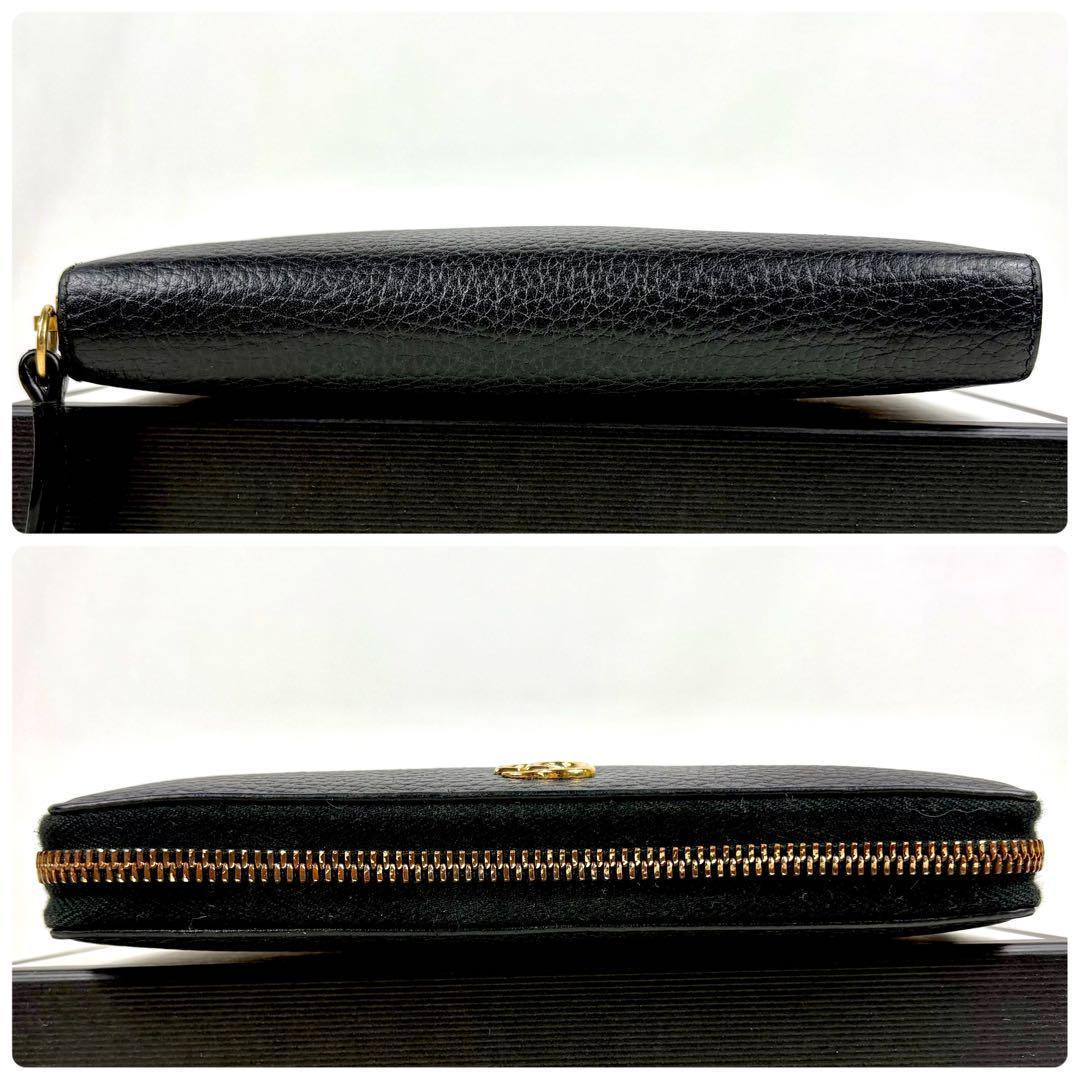 極美品✨グッチ 長財布 GGマーモント ラウン ファスナー 黒 シュリンクレザー