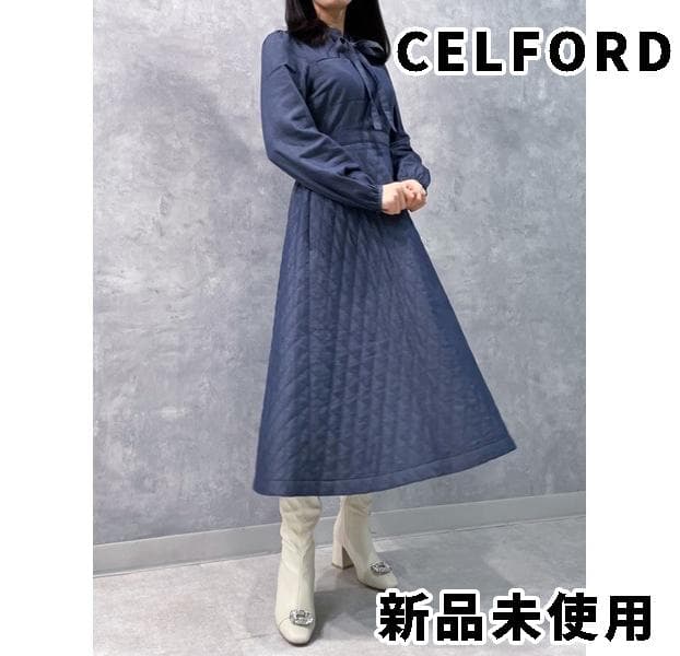クーポン対象外】 CELFORD デニムキルティングワンピース ネイビー