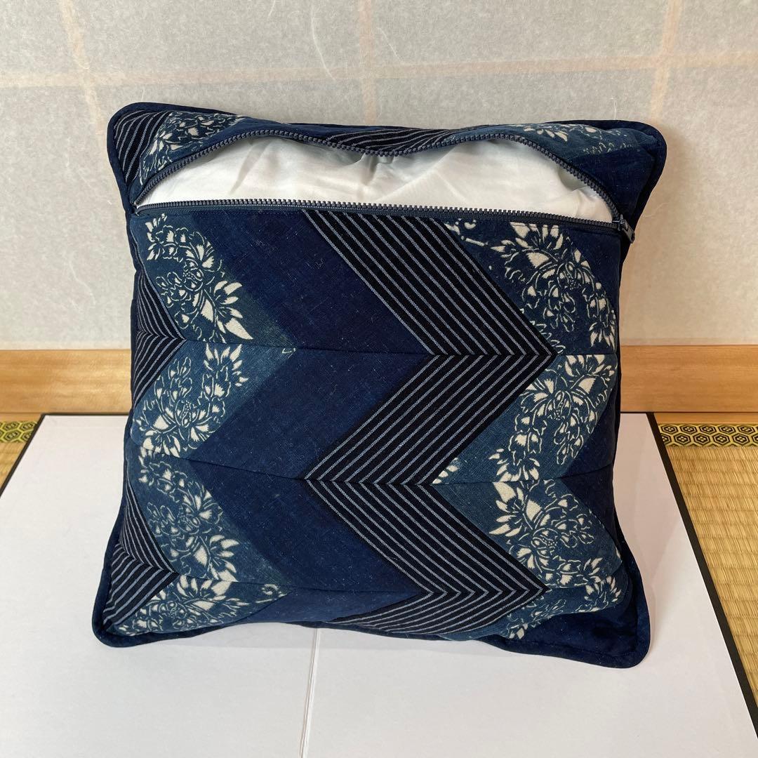 日本最大の 藍染木綿古布手作りクッションカバー(Gー3