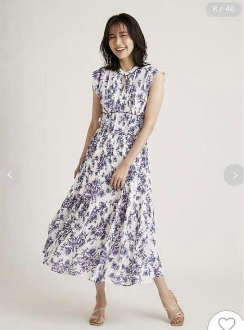 SNIDEL プリントプリーツワンピース 花柄ロングワンピース
