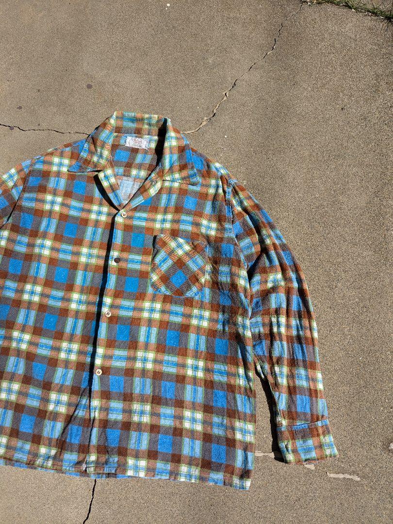 1960's~ Mohawk print check shirt オープンカラー