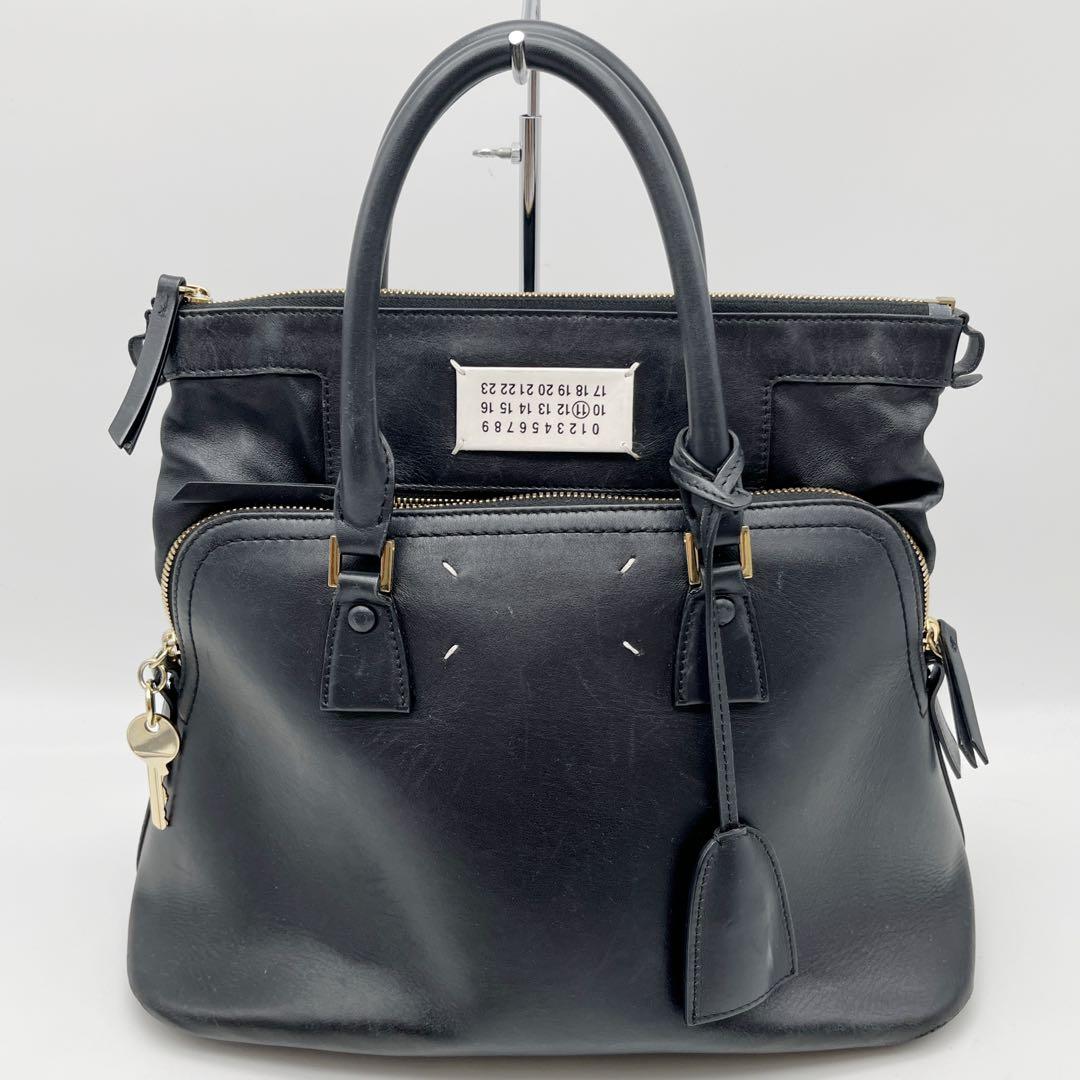 メゾンマルジェラ 5AC ハンドバッグ レザー 鍵 チャーム ミディアム 黒Maison Margiela