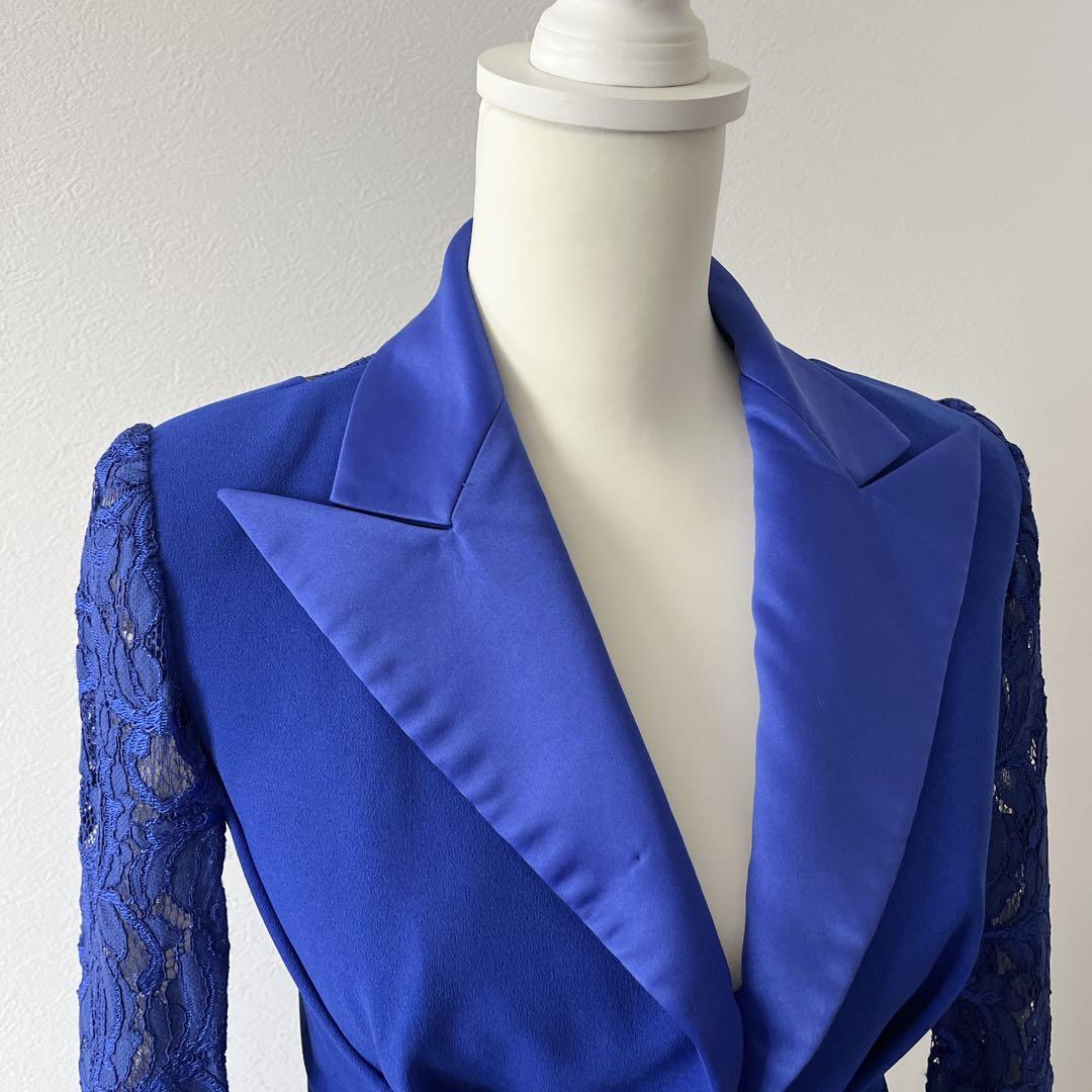 TADASHI SHOJI レース切替ドレス ロイヤルブルー XS