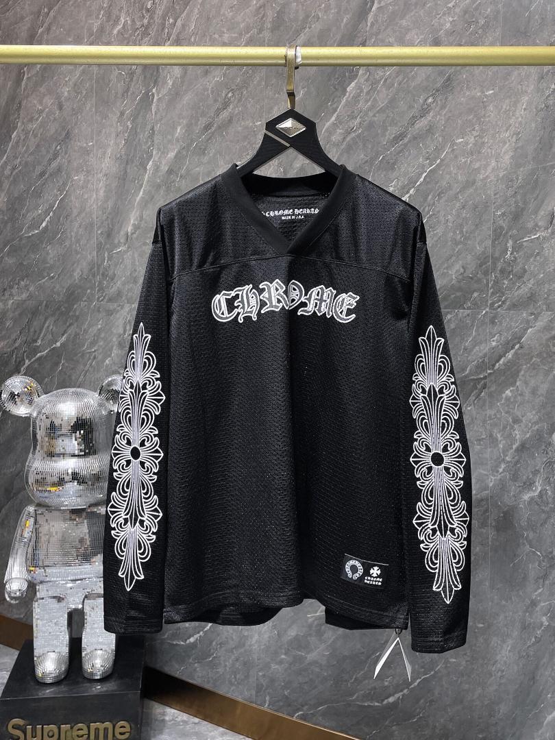 CHプリントメッシュ長袖Tシャツカットソ- プラッ ク XL