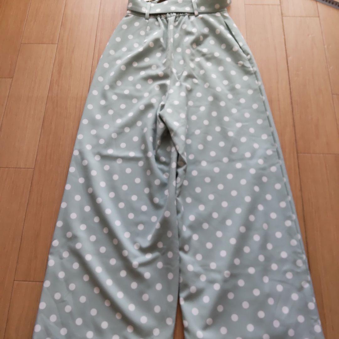 水玉模様 ミント色 パンツ M　ワイド　美脚　昭和レトロ　デザイン