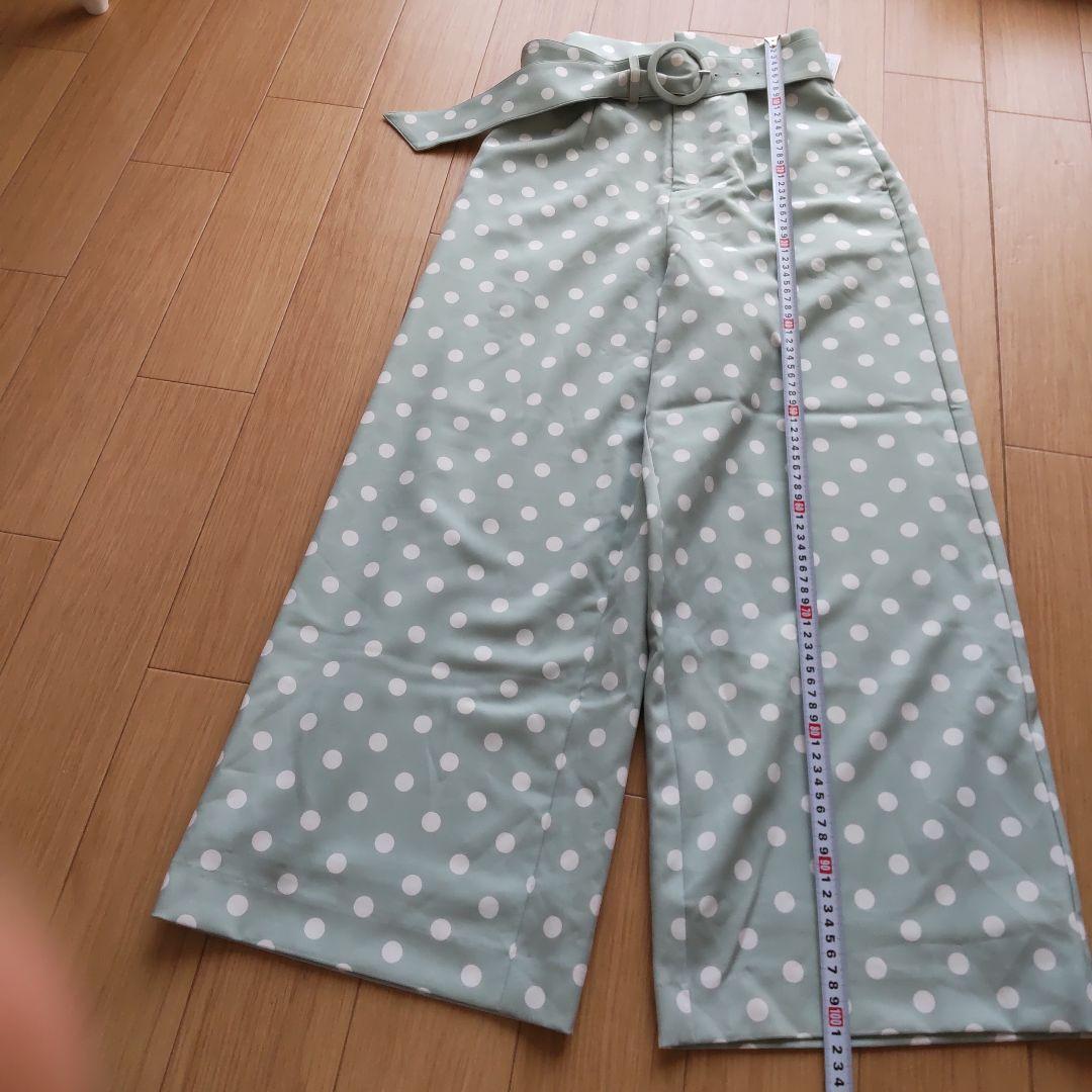 水玉模様 ミント色 パンツ M　ワイド　美脚　昭和レトロ　デザイン