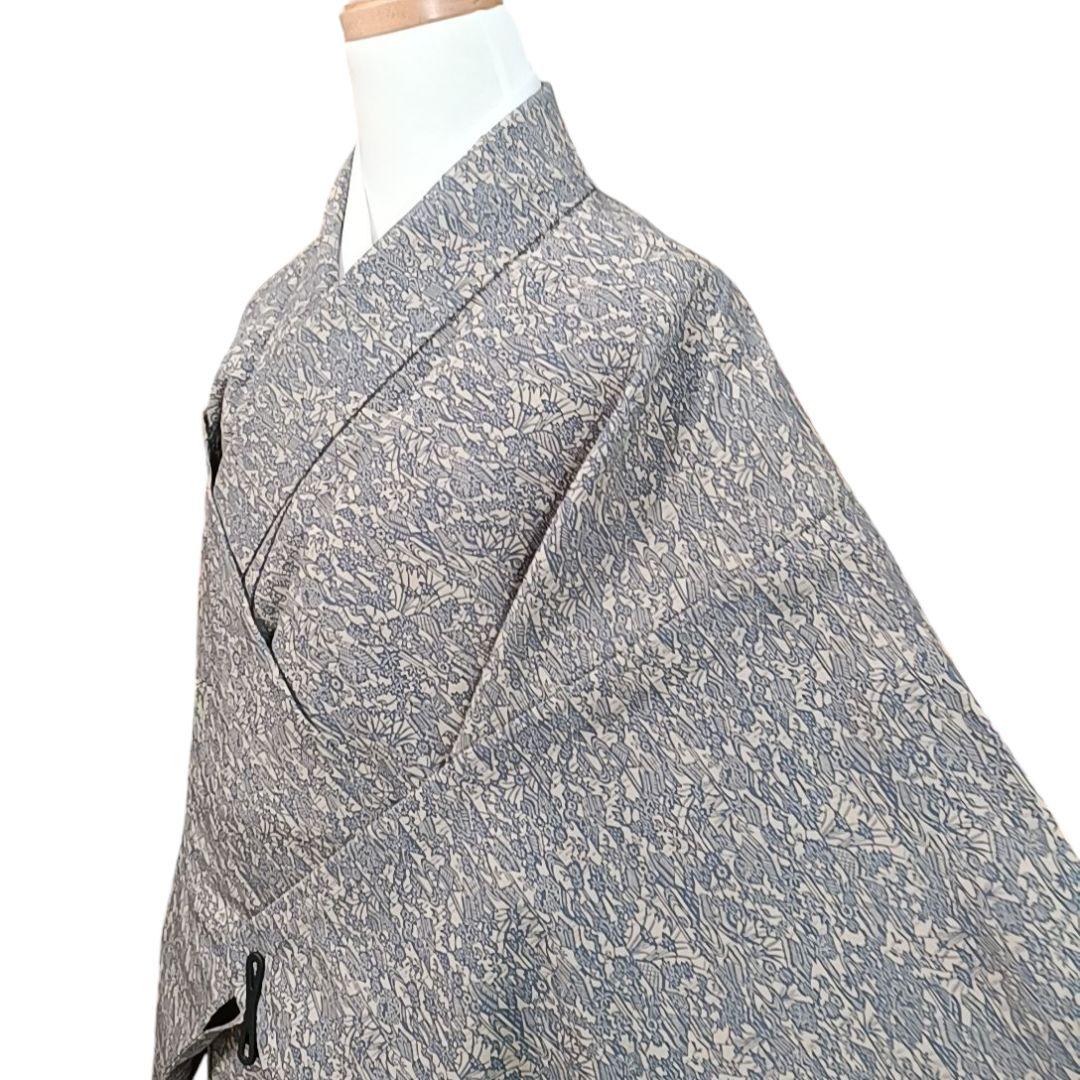 200 華 紬 付け下げ 茶屋辻 風景 クリーム 560 華 単衣 着物 小紋 茶屋辻 花 ベージュ 青