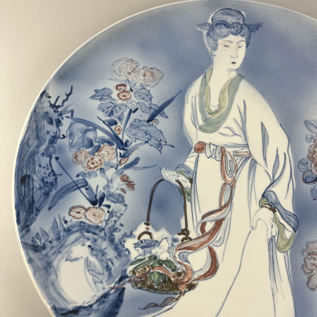古伊万里 染付 唐美人図 大皿 丸皿 皿 飾皿 大皿 絵皿