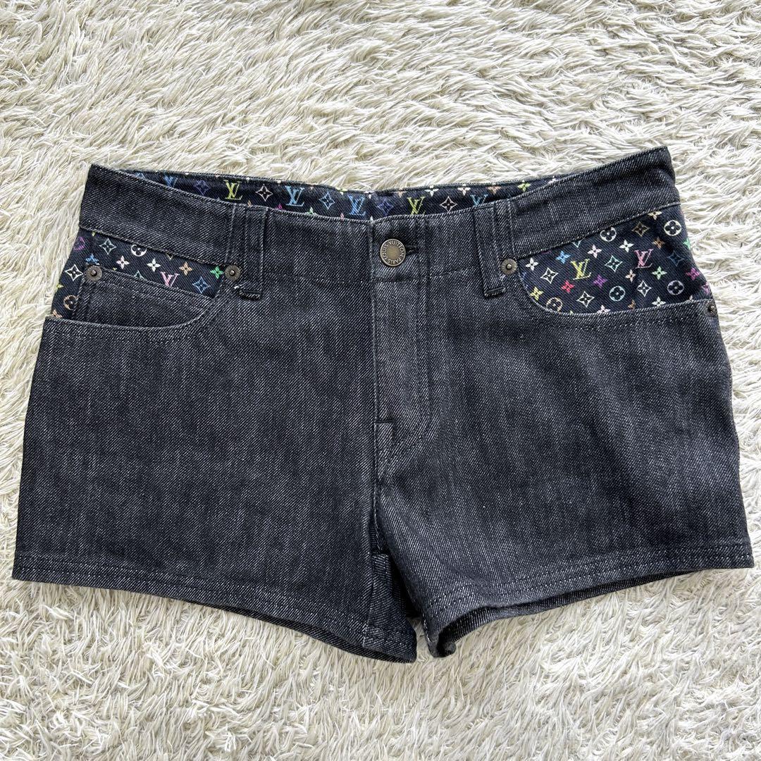 【美品】ルイヴィトン デニム モノグラム ショートパンツ マルチカラー 38