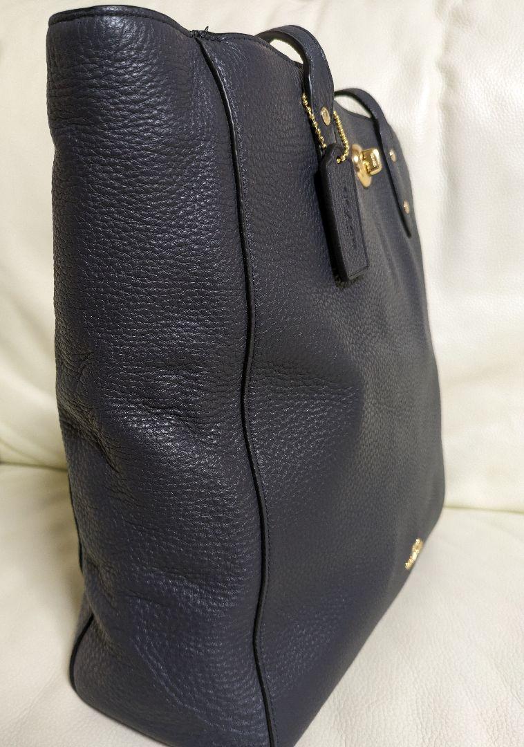 COACH コーチ　トートバッグ　ネイビー　ターンロック　本革　シボ革 COACH コーチ トートバッグ ネイビー ターンロック 本革 シボ革