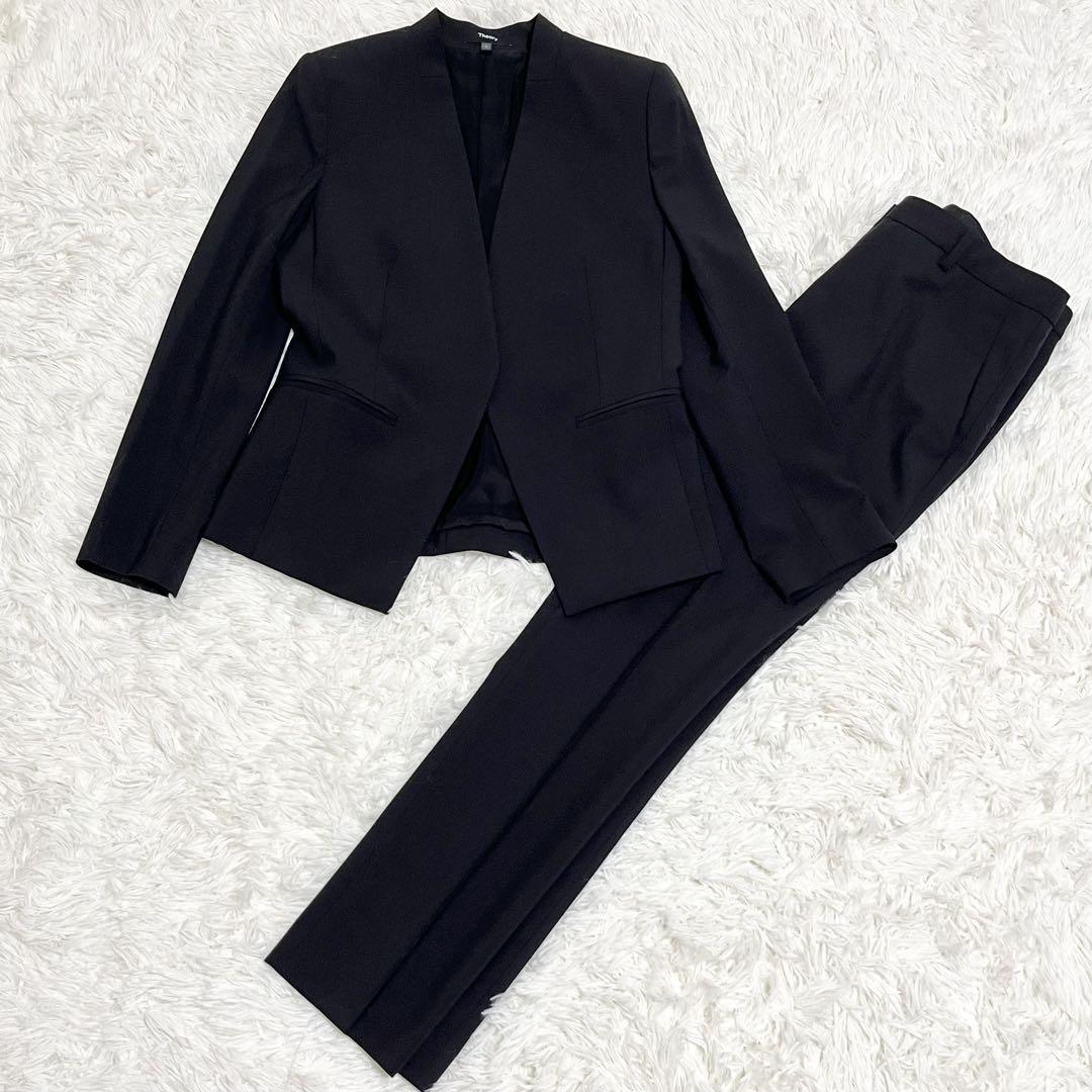 セオリー♡ LANAI TAILOR ノーカラージャケット　パンツ　黒　スーツ Theory - theory Tailor ノーカラージャケット パンツスーツ 黒