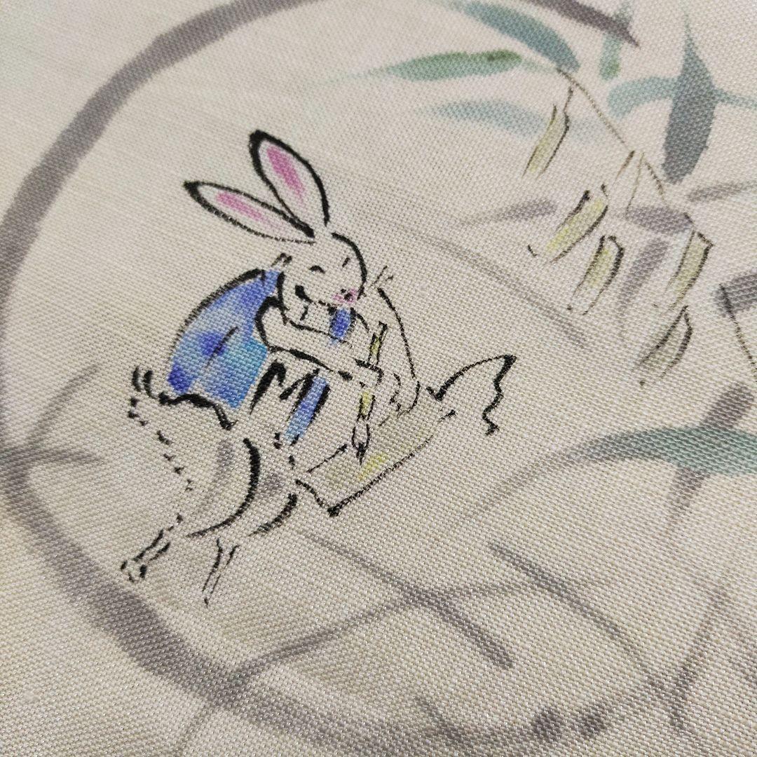 夏名古屋帯】七夕 兎 短冊 麻 長尺