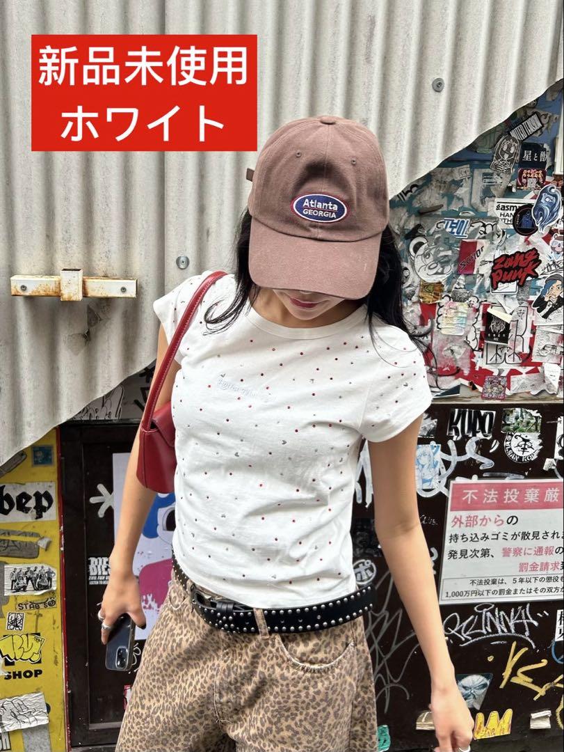 HTH ラインストーン クロップド Tシャツ ハート　YZ SHOP