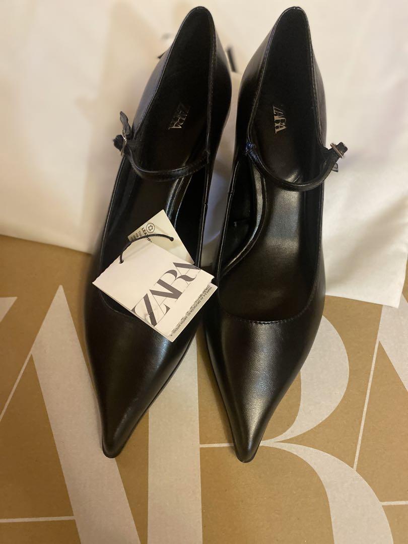 ZARA】レザー キトンヒールシューズ ブラック | 2258/410 - メルカリ